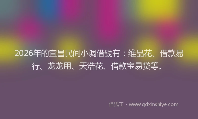 2026年的宜昌民间小调借钱有：维品花、借款易行、龙龙用、天浩花、借款宝易贷等。