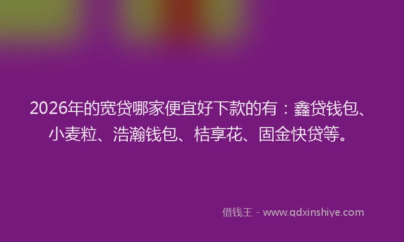 2026年的宽贷哪家便宜好下款的有：鑫贷钱包、小麦粒、浩瀚钱包、桔享花、固金快贷等。
