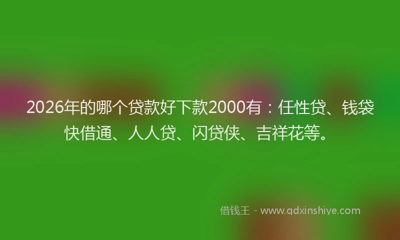 2026年的哪个贷款好下款2000有：任性贷、钱袋快借通、人人贷、闪贷侠、吉祥花等。