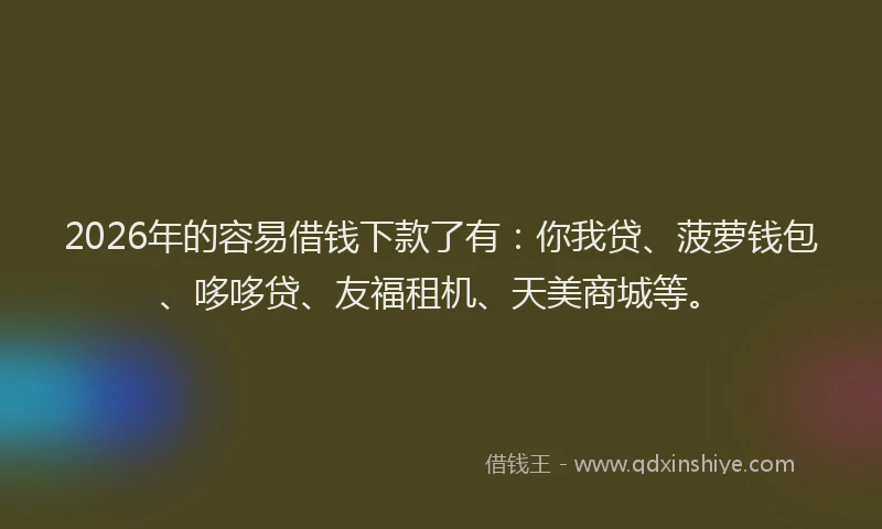 2026年的容易借钱下款了有：你我贷、菠萝钱包、哆哆贷、友福租机、天美商城等。