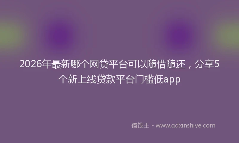 2026年最新哪个网贷平台可以随借随还，分享5个新上线贷款平台门槛低app