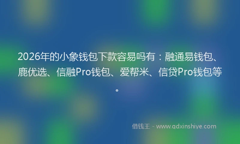2026年的小象钱包下款容易吗有：融通易钱包、鹿优选、信融Pro钱包、爱帮米、信贷Pro钱包等。