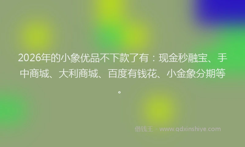 2026年的小象优品不下款了有：现金秒融宝、手中商城、大利商城、百度有钱花、小金象分期等。