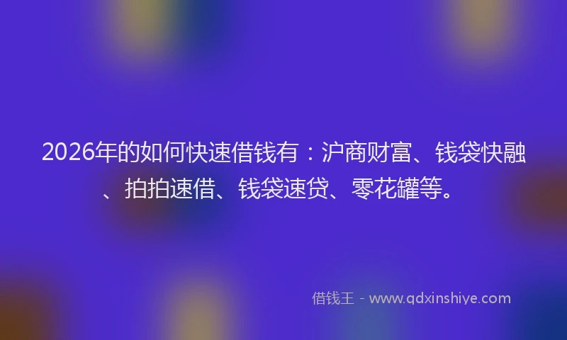 2026年的如何快速借钱有：沪商财富、钱袋快融、拍拍速借、钱袋速贷、零花罐等。