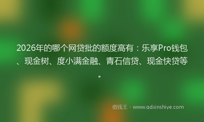2026年的哪个网贷批的额度高有:乐享Pro钱包、现金树、度小满金融、青石信贷、现金快贷等。