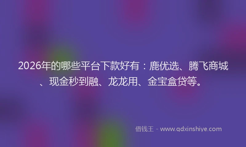 2026年的哪些平台下款好有:鹿优选、腾飞商城、现金秒到融、龙龙用、金宝盒贷等。