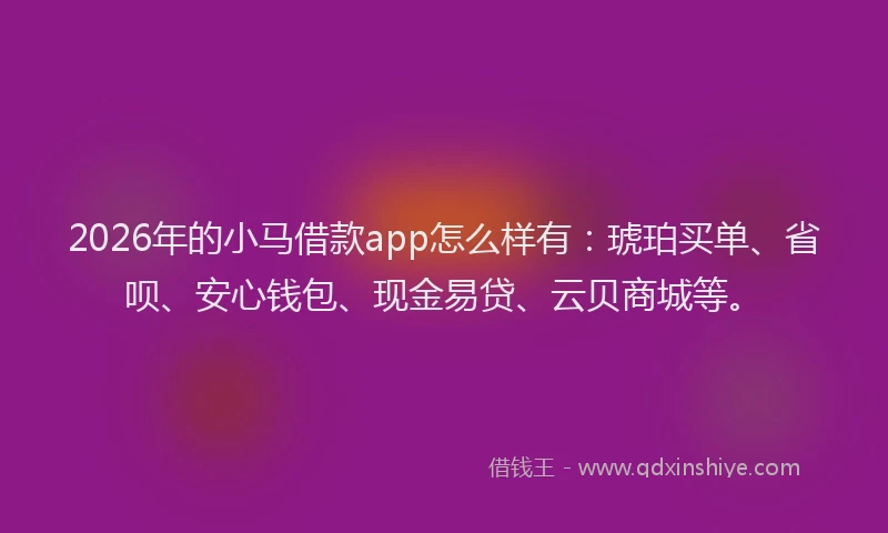 2026年的小马借款app怎么样有：琥珀买单、省呗、安心钱包、现金易贷、云贝商城等。