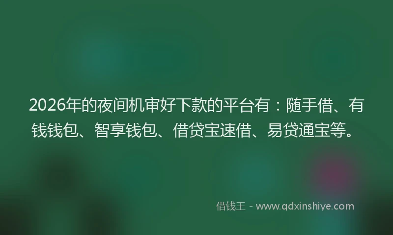 2026年的夜间机审好下款的平台有:随手借、有钱钱包、智享钱包、借贷宝速借、易贷通宝等。