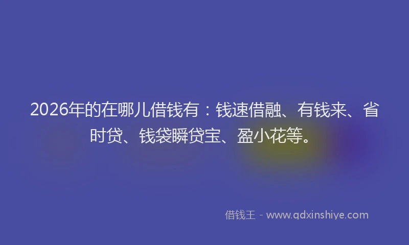 2026年的在哪儿借钱有:钱速借融、有钱来、省时贷、钱袋瞬贷宝、盈小花等。