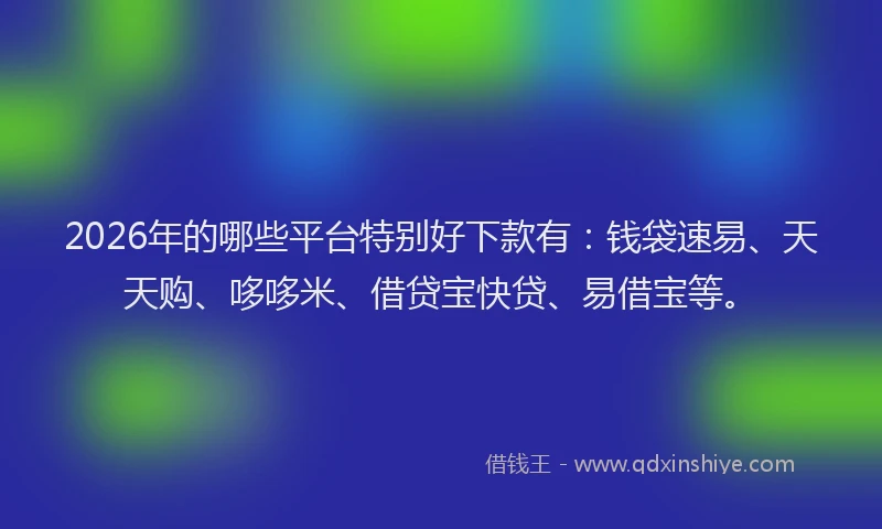 2026年的哪些平台特别好下款有:钱袋速易、天天购、哆哆米、借贷宝快贷、易借宝等。