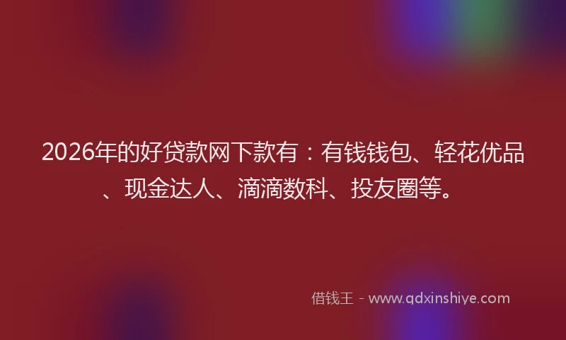 2026年的好贷款网下款有：有钱钱包、轻花优品、现金达人、滴滴数科、投友圈等。