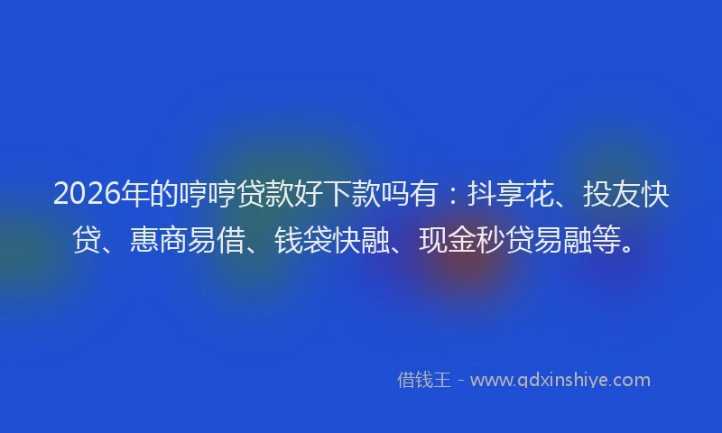 2026年的哼哼贷款好下款吗有:抖享花、投友快贷、惠商易借、钱袋快融、现金秒贷易融等。
