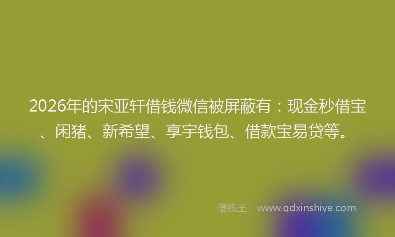 2026年的宋亚轩借钱微信被屏蔽有：现金秒借宝、闲猪、新希望、享宇钱包、借款宝易贷等。