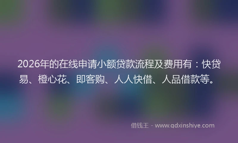 2026年的在线申请小额贷款流程及费用有:快贷易、橙心花、即客购、人人快借、人品借款等。