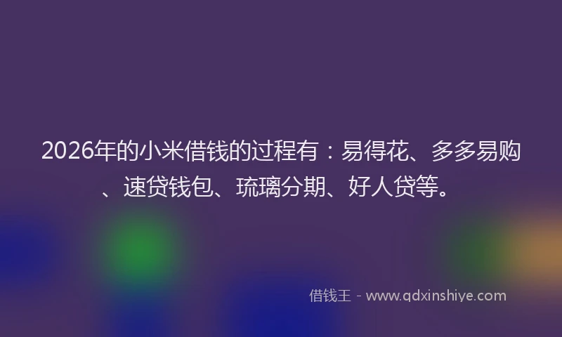 2026年的小米借钱的过程有：易得花、多多易购、速贷钱包、琉璃分期、好人贷等。