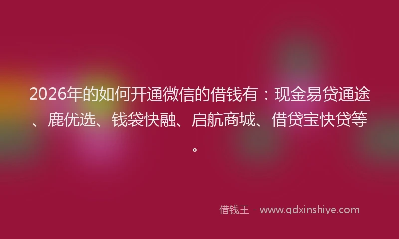 2026年的如何开通微信的借钱有：现金易贷通途、鹿优选、钱袋快融、启航商城、借贷宝快贷等。