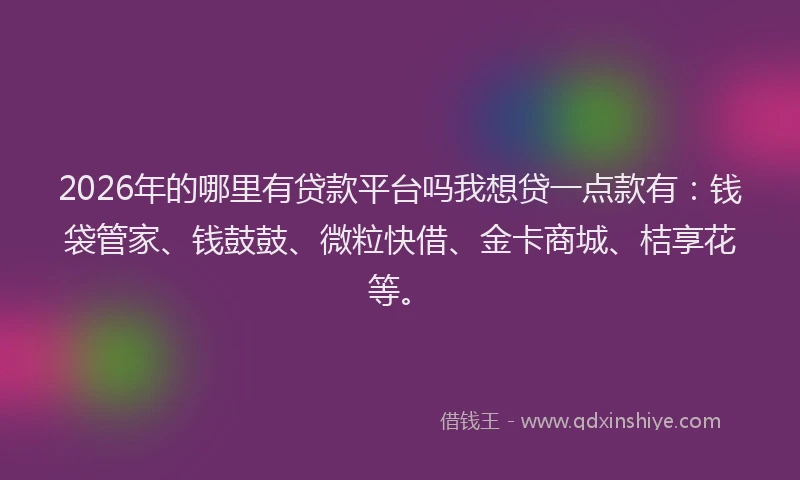 2026年的哪里有贷款平台吗我想贷一点款有:钱袋管家、钱鼓鼓、微粒快借、金卡商城、桔享花等。