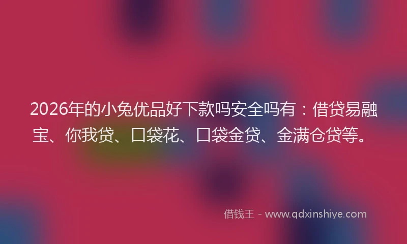 2026年的小兔优品好下款吗安全吗有：借贷易融宝、你我贷、口袋花、口袋金贷、金满仓贷等。