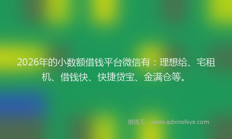 2026年的小数额借钱平台微信有：理想给、宅租机、借钱快、快捷贷宝、金满仓等。