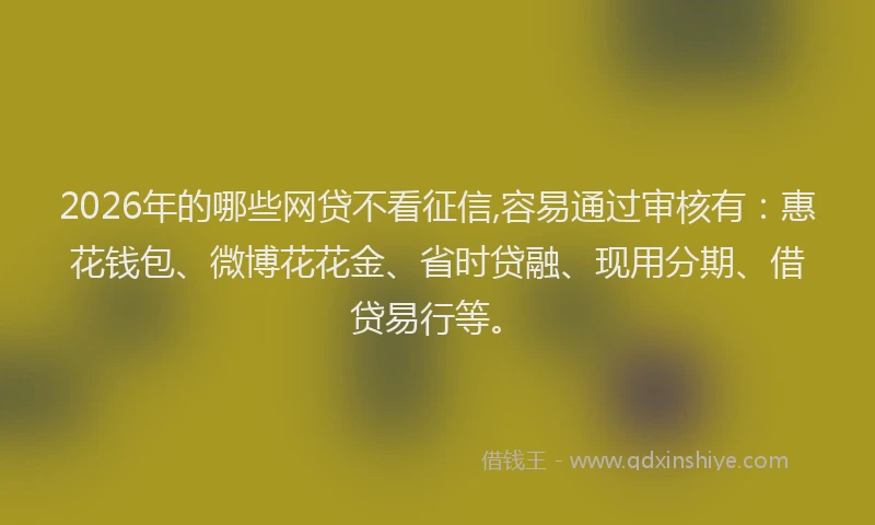2026年的哪些网贷不看征信,容易通过审核有:惠花钱包、微博花花金、省时贷融、现用分期、借贷易行等。