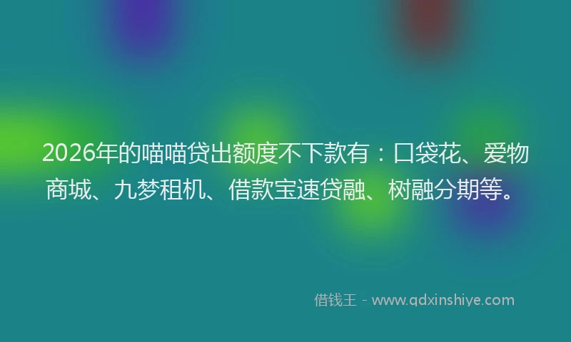 2026年的喵喵贷出额度不下款有：口袋花、爱物商城、九梦租机、借款宝速贷融、树融分期等。