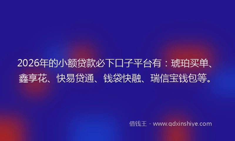 2026年的小额贷款必下口子平台有：琥珀买单、鑫享花、快易贷通、钱袋快融、瑞信宝钱包等。