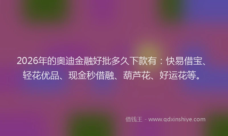 2026年的奥迪金融好批多久下款有:快易借宝、轻花优品、现金秒借融、葫芦花、好运花等。
