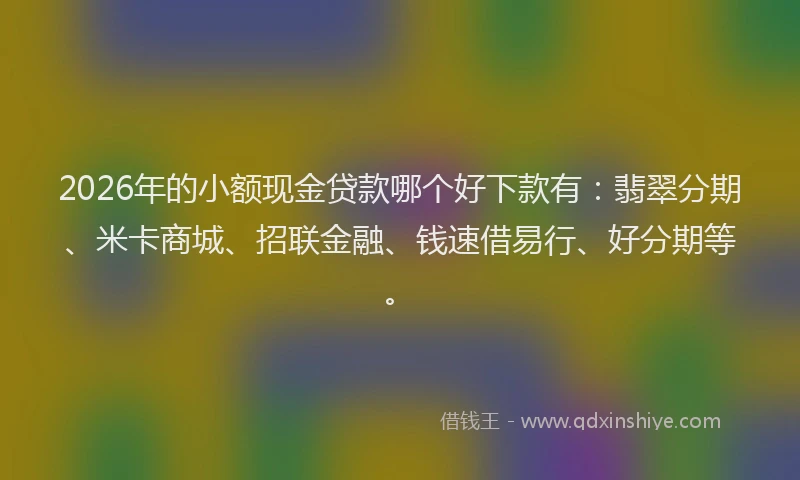 2026年的小额现金贷款哪个好下款有：翡翠分期、米卡商城、招联金融、钱速借易行、好分期等。