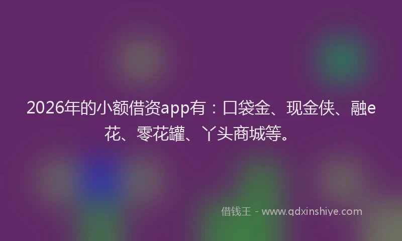 2026年的小额借资app有：口袋金、现金侠、融e花、零花罐、丫头商城等。