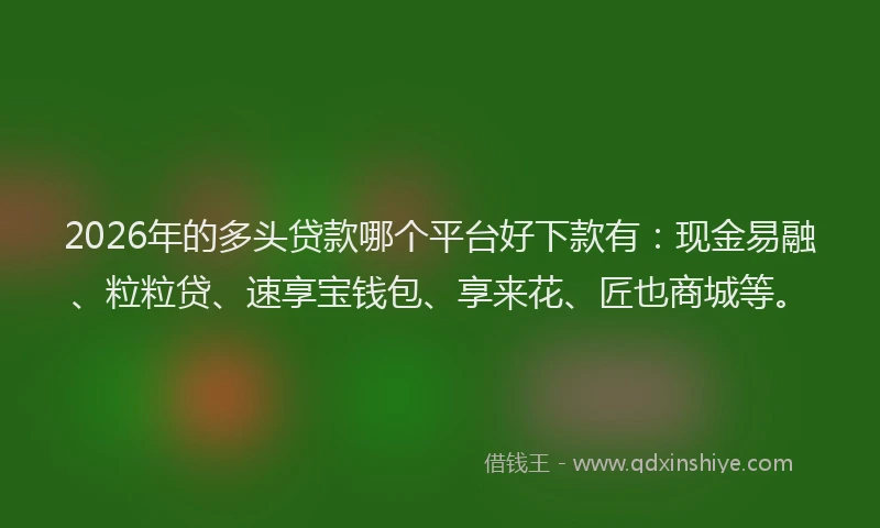 2026年的多头贷款哪个平台好下款有：现金易融、粒粒贷、速享宝钱包、享来花、匠也商城等。