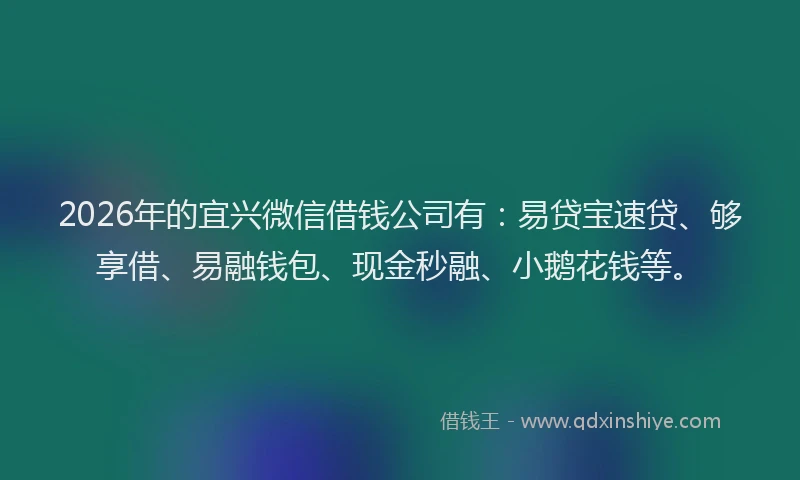 2026年的宜兴微信借钱公司有：易贷宝速贷、够享借、易融钱包、现金秒融、小鹅花钱等。