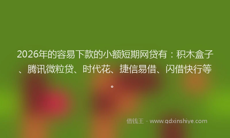 2026年的容易下款的小额短期网贷有：积木盒子、腾讯微粒贷、时代花、捷信易借、闪借快行等。