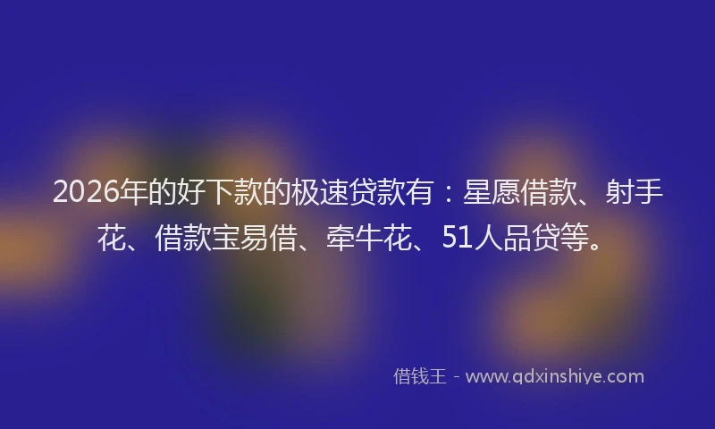 2026年的好下款的极速贷款有：星愿借款、射手花、借款宝易借、牵牛花、51人品贷等。