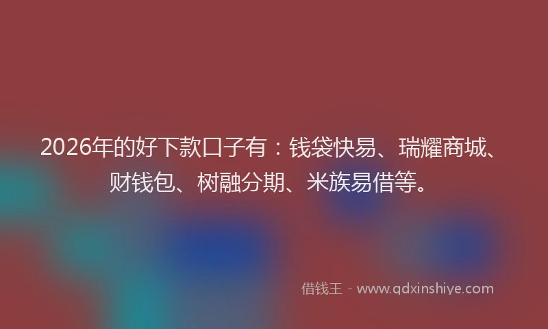 2026年的好下款口子有：钱袋快易、瑞耀商城、财钱包、树融分期、米族易借等。