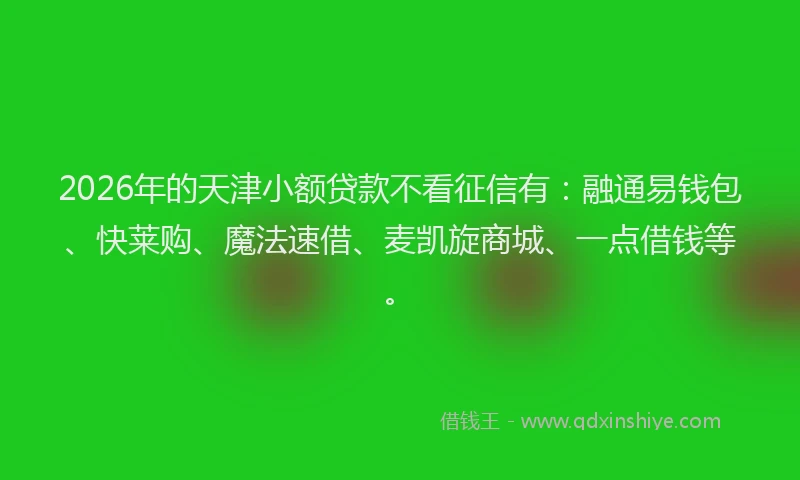 2026年的天津小额贷款不看征信有：融通易钱包、快莱购、魔法速借、麦凯旋商城、一点借钱等。