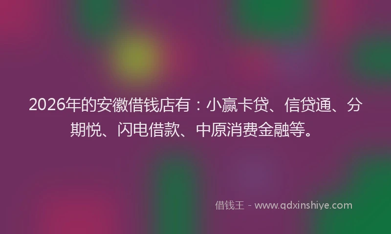 2026年的安徽借钱店有：小赢卡贷、信贷通、分期悦、闪电借款、中原消费金融等。