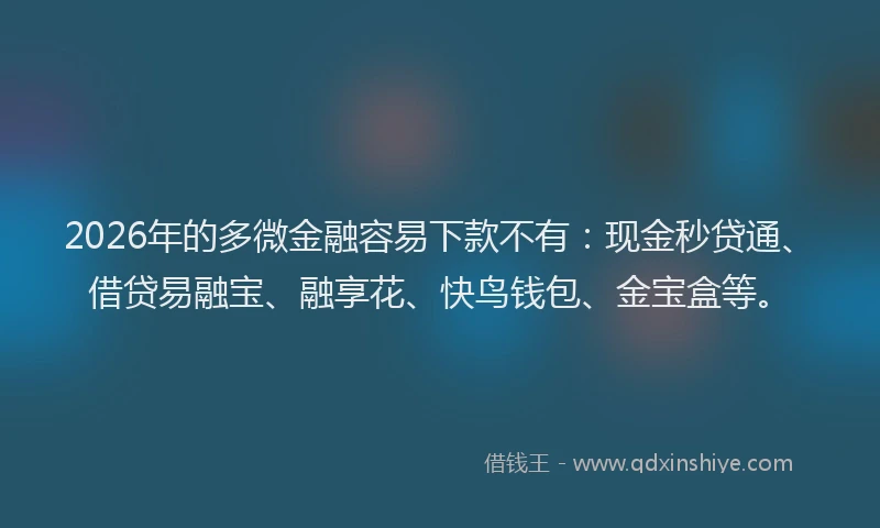 2026年的多微金融容易下款不有:现金秒贷通、借贷易融宝、融享花、快鸟钱包、金宝盒等。