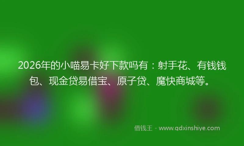 2026年的小喵易卡好下款吗有：射手花、有钱钱包、现金贷易借宝、原子贷、魔快商城等。