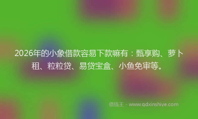 2026年的小象借款容易下款嘛有：甄享购、萝卜租、粒粒贷、易贷宝盒、小鱼免审等。