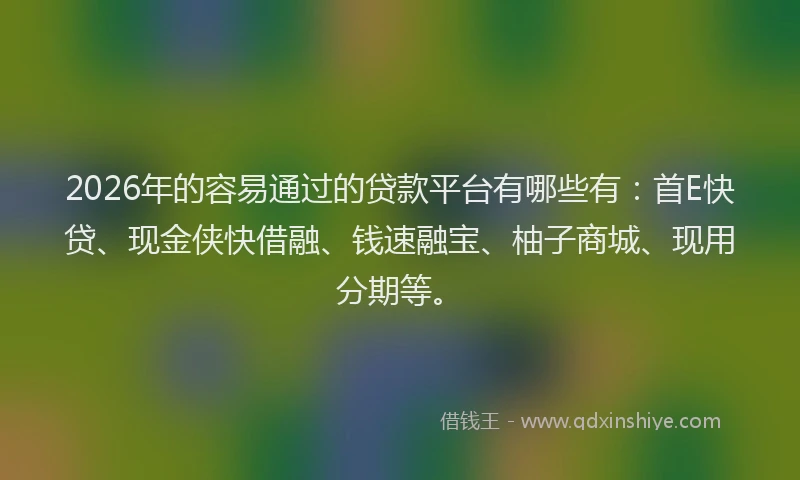 2026年的容易通过的贷款平台有哪些有：首E快贷、现金侠快借融、钱速融宝、柚子商城、现用分期等。