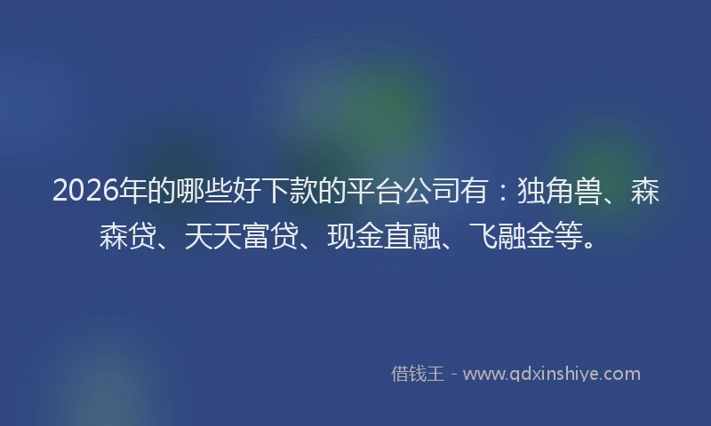 2026年的哪些好下款的平台公司有:独角兽、森森贷、天天富贷、现金直融、飞融金等。