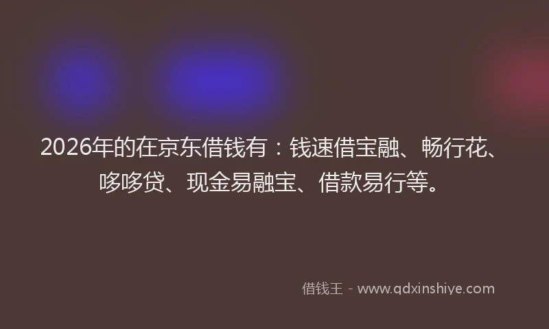 2026年的在京东借钱有：钱速借宝融、畅行花、哆哆贷、现金易融宝、借款易行等。