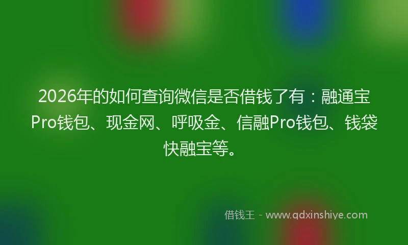 2026年的如何查询微信是否借钱了有：融通宝Pro钱包、现金网、呼吸金、信融Pro钱包、钱袋快融宝等。