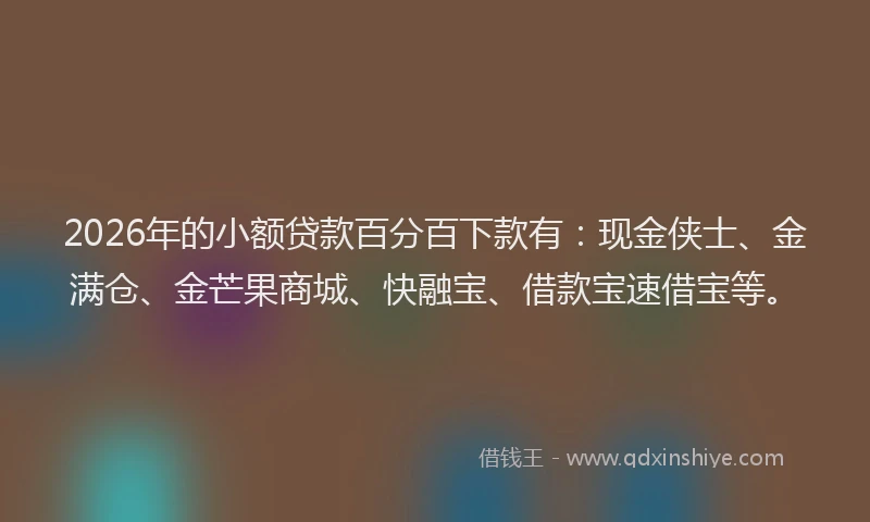2026年的小额贷款百分百下款有：现金侠士、金满仓、金芒果商城、快融宝、借款宝速借宝等。