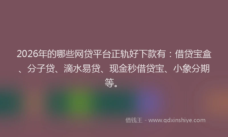 2026年的哪些网贷平台正轨好下款有:借贷宝盒、分子贷、滴水易贷、现金秒借贷宝、小象分期等。