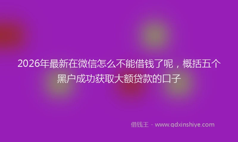 2026年最新在微信怎么不能借钱了呢，概括五个黑户成功获取大额贷款的口子