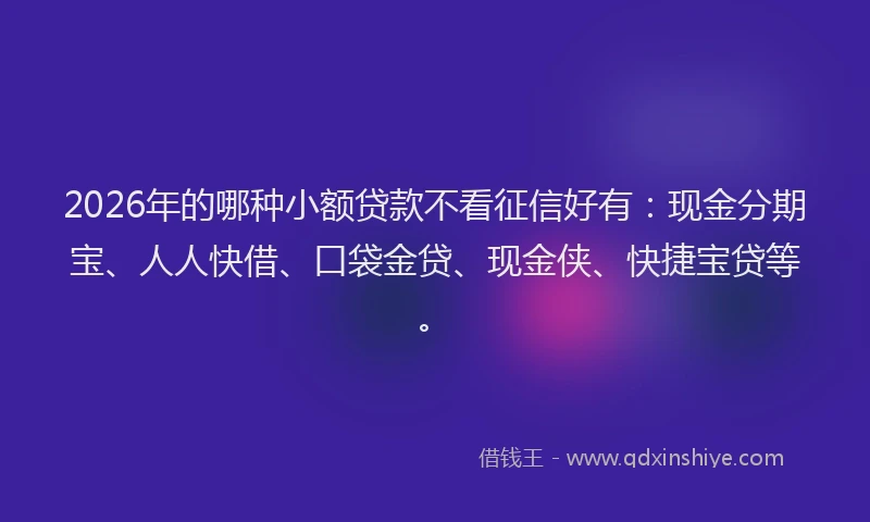 2026年的哪种小额贷款不看征信好有：现金分期宝、人人快借、口袋金贷、现金侠、快捷宝贷等。