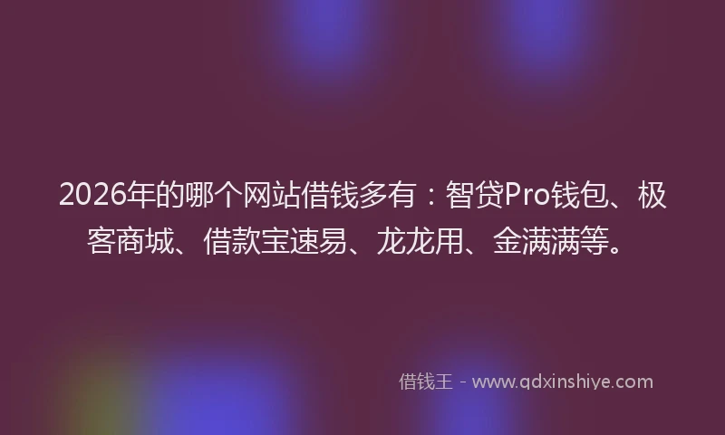 2026年的哪个网站借钱多有：智贷Pro钱包、极客商城、借款宝速易、龙龙用、金满满等。
