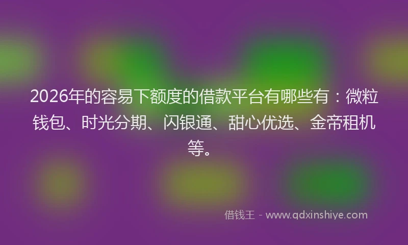 2026年的容易下额度的借款平台有哪些有：微粒钱包、时光分期、闪银通、甜心优选、金帝租机等。