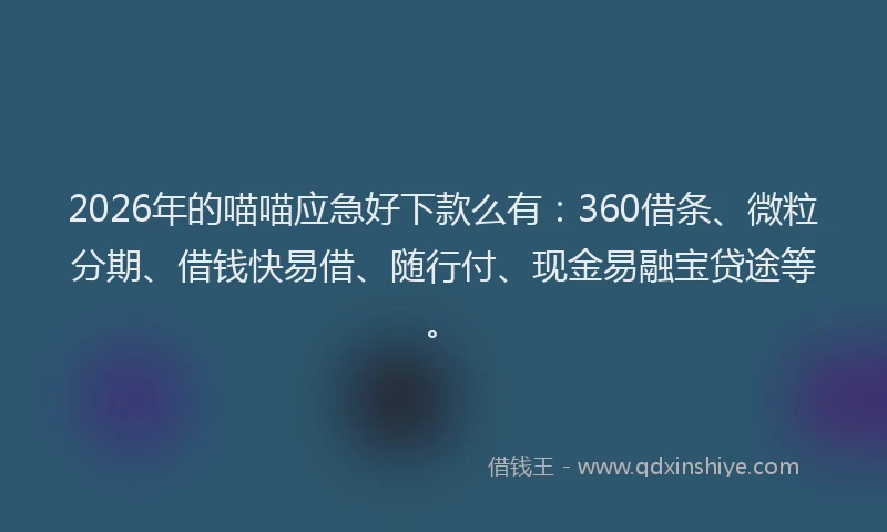 2026年的喵喵应急好下款么有：360借条、微粒分期、借钱快易借、随行付、现金易融宝贷途等。